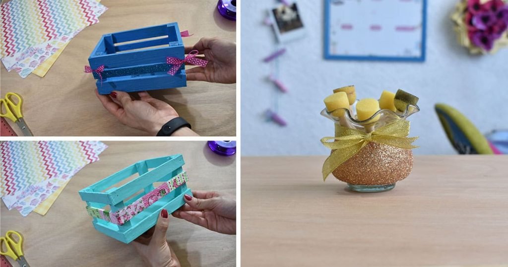 Como decorar cajas de madera y frasco de vidrio